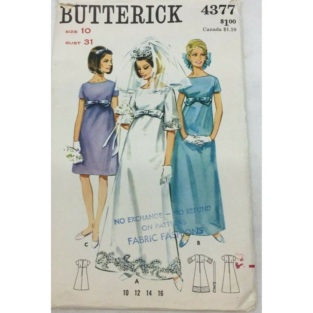Vintage Butterick 4377 Womens Bridal Sewing Pattern Bridesmaid Craft Dress 10
